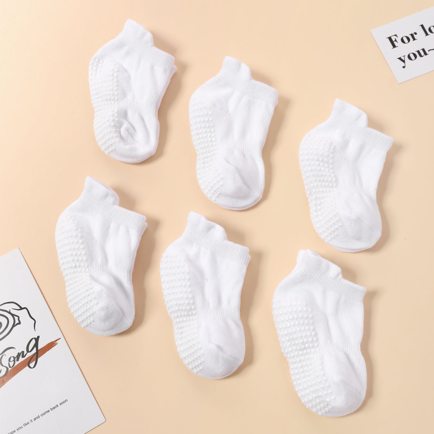 6-pairs Baby Simple Solid Non-slip Glue Grip Socks
