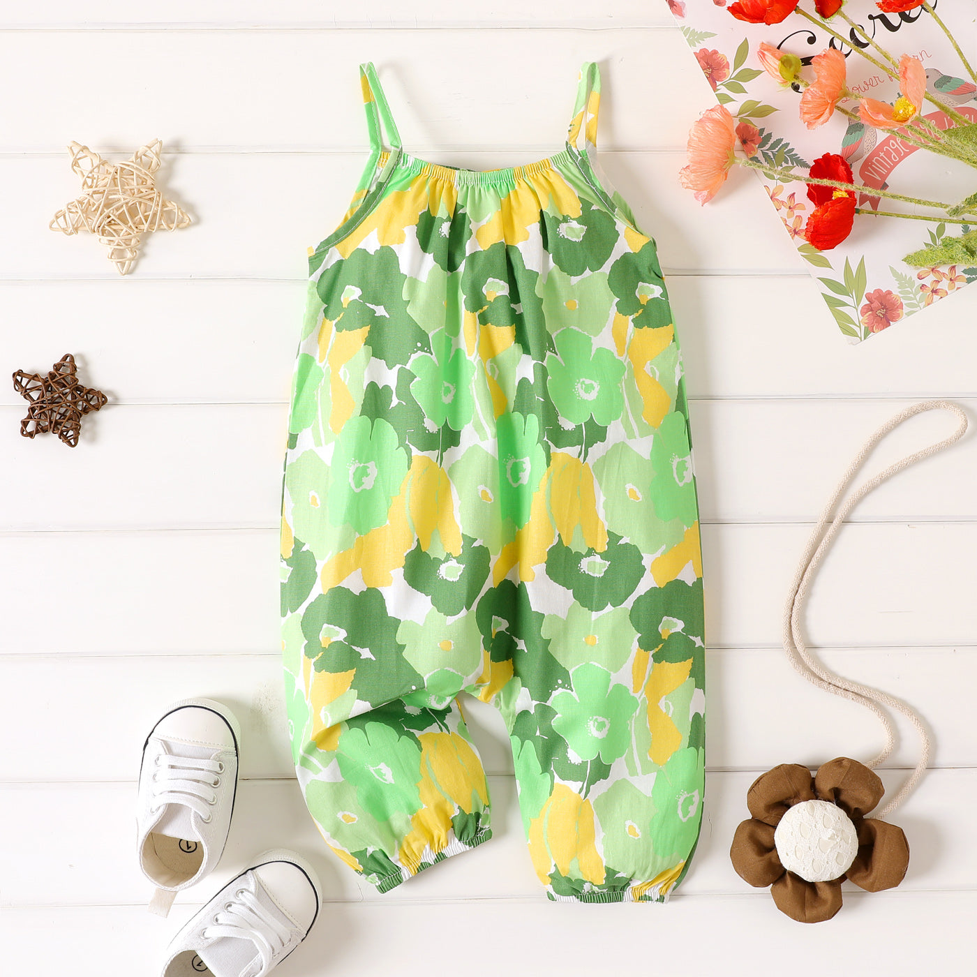 100% Cotton Baby Girl All Over Floral Print Cami Jumpsuit