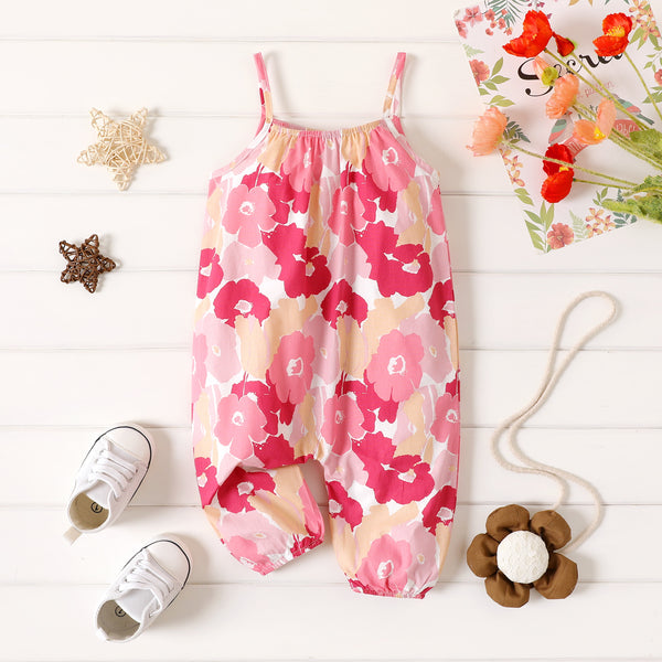 100% Cotton Baby Girl All Over Floral Print Cami Jumpsuit