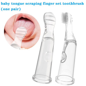 2-pack Food Grade Liquid Silicone Baby Tongue Scraper Brush   Finger Toothbrush Set for Tongue Coating and Teeth Gum Cleaning