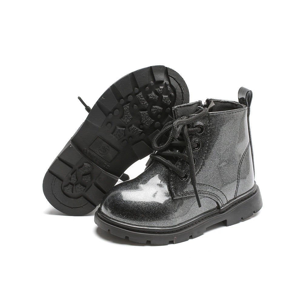 Toddler/Kid Side Zipper Lace Up Front Black Boots