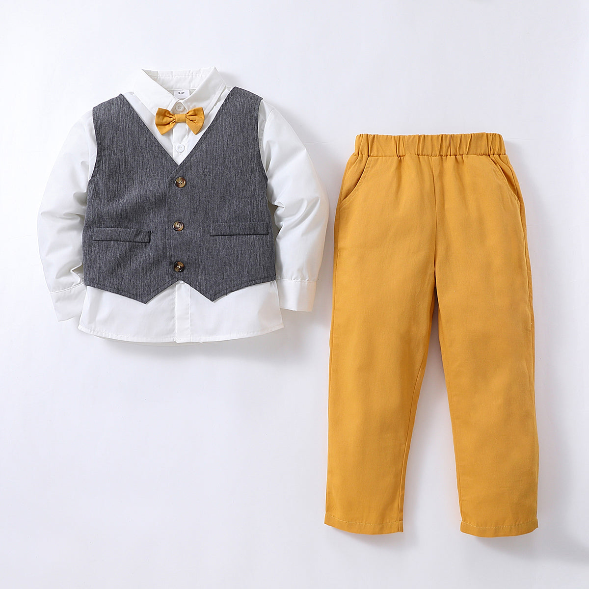2pcs Toddler Boy Gentleman Suit Faux-two Bow tie Vest Design Shirt and Pants Party Set