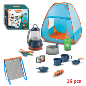 16pcs Kids Camping Tent Set Tableware Outdoor Play House Camping Kit Outdoor Campfire Toy Set