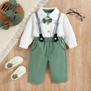 2pcs Baby Boy Gentleman Outfits Long-sleeve Shirt and Suspender Pants Set