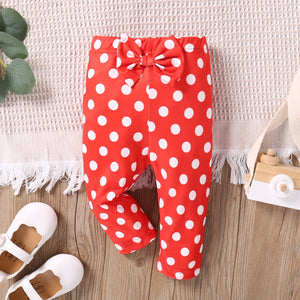 Baby Girl Bow Front Polka Dots Pants Leggings