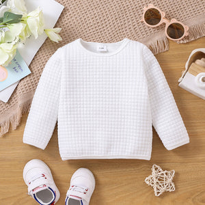 Baby BoyGirl Solid Waffle Textured Long-sleeve Pullover Sweatshirt