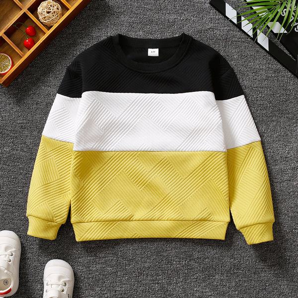 Kid Boy Casual Colorblock Textured Pullover Sweatshirt