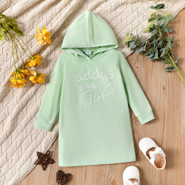 Toddler Girl Letter Print Solid Color Hooded Sweatshirt Dress