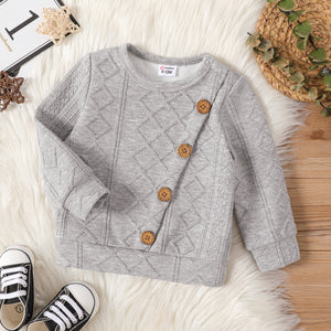 Baby Boy Button Front Solid Imitation Knitting Long-sleeve Pullover Sweatshirt