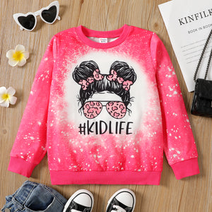 Kid Girl Cartoon Tie Dyed/ Leopard Print Pullover Sweatshirt