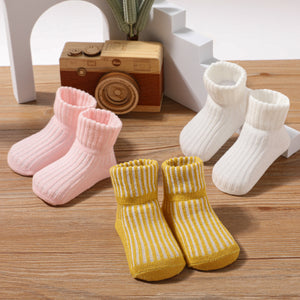 3-pairs Baby Simple Plain Ribbed Socks