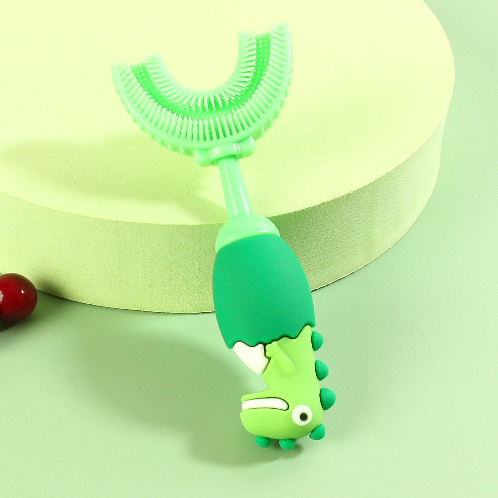 Kids Cartoon Dinosaur U Shaped Silicone Toothbrush Toddlers Manual Whole Mouth Silicone Tooth Brush Teeth Cleaning