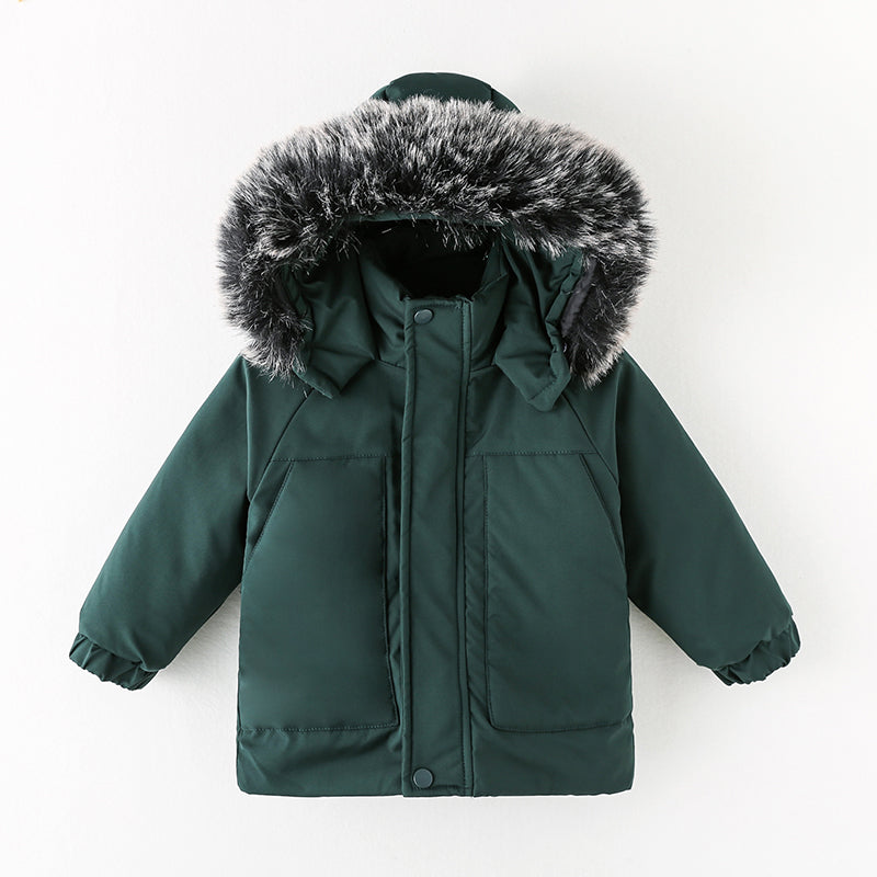 Toddler Boy/Girl Trendy Faux Fur Hooded Zipper Parka Coat