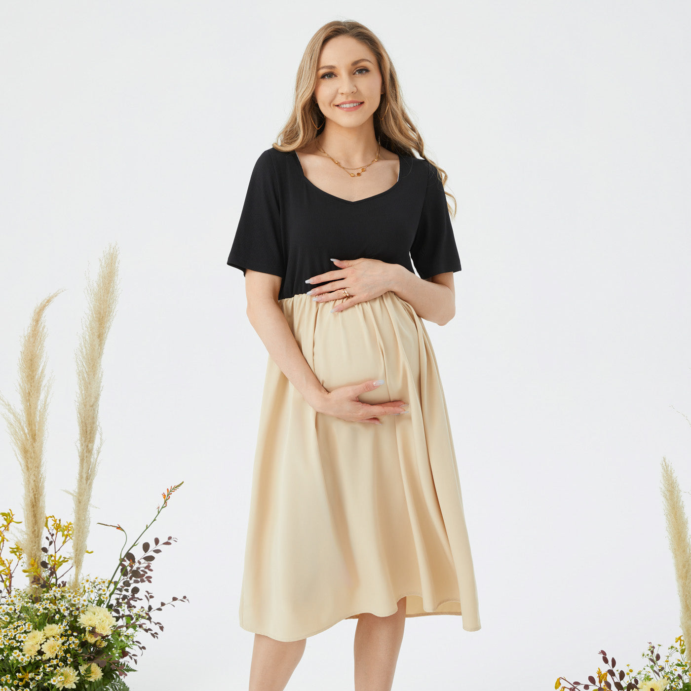 Maternity Two Tone Short-sleeve Dress