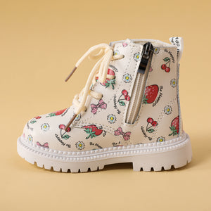 Toddler Strawberry Cherry Pattern Lace Up Boots