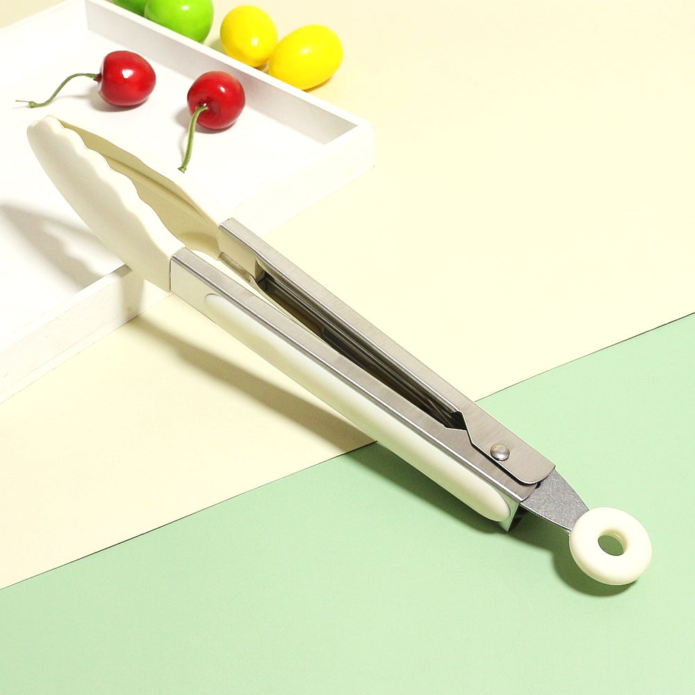 Stainless Steel Locking Kitchen Tongs with High-Temperature Resistant Silicone Tips