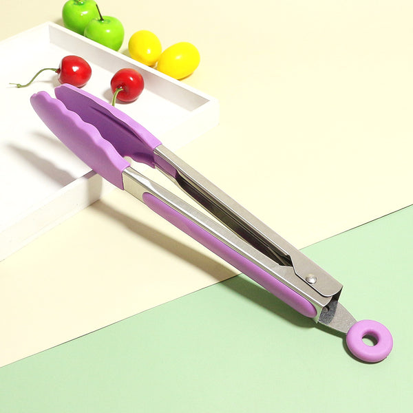 Stainless Steel Locking Kitchen Tongs with High-Temperature Resistant Silicone Tips
