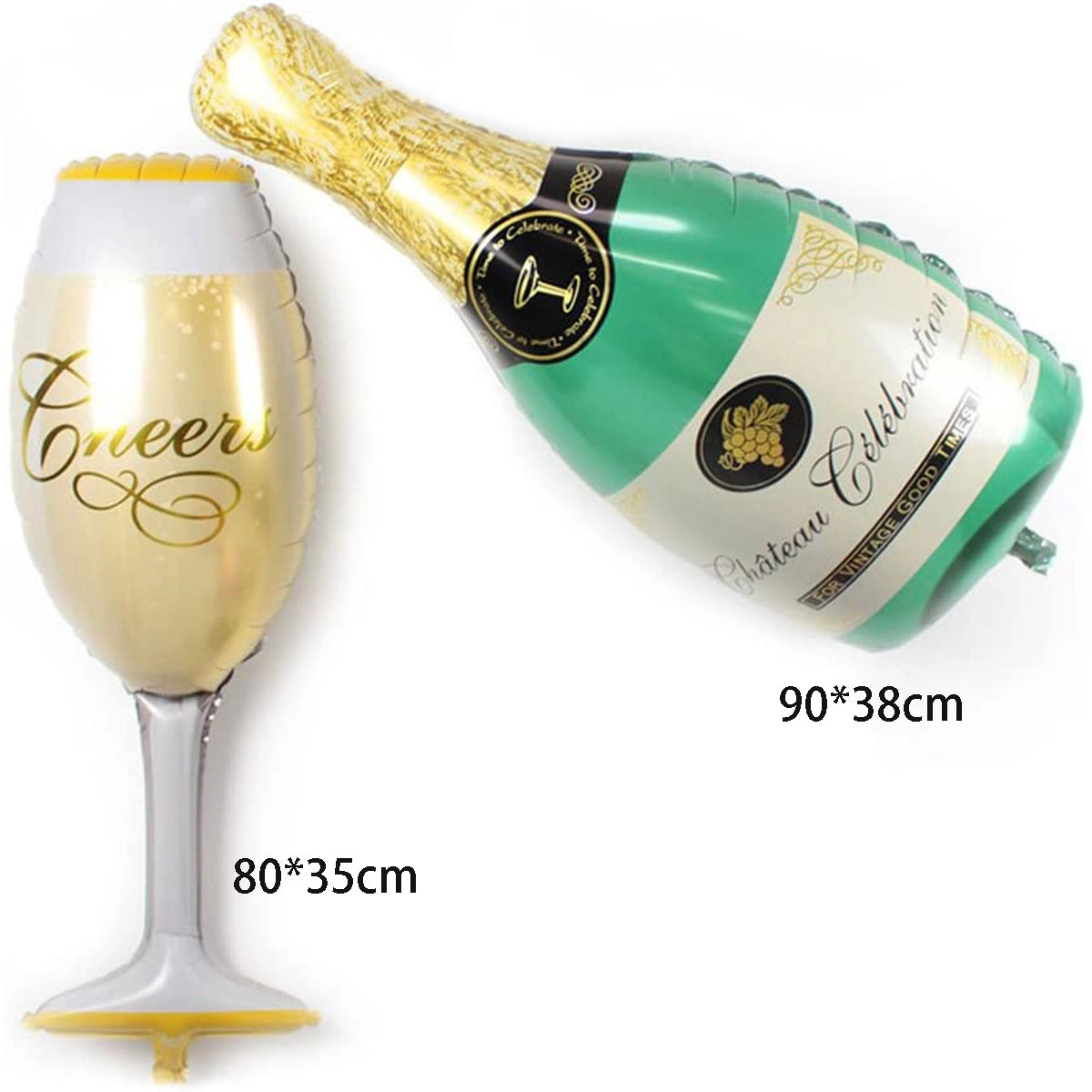 2Pcs Large Champagne Bottles and Goblet Wine Glasses Balloons Party Decor Prop Cheers!