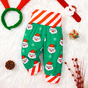 Christmas Baby Boy/Girl Striped Spliced Allover Santa/Deer Print Pants