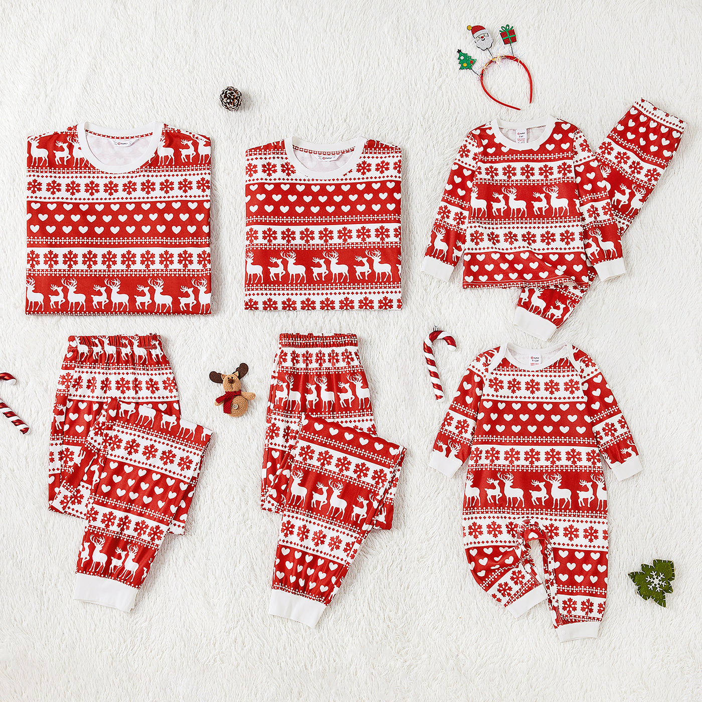 Christmas Family Matching Allover Red Print Long-sleeve Pajamas Sets (Flame Resistant)