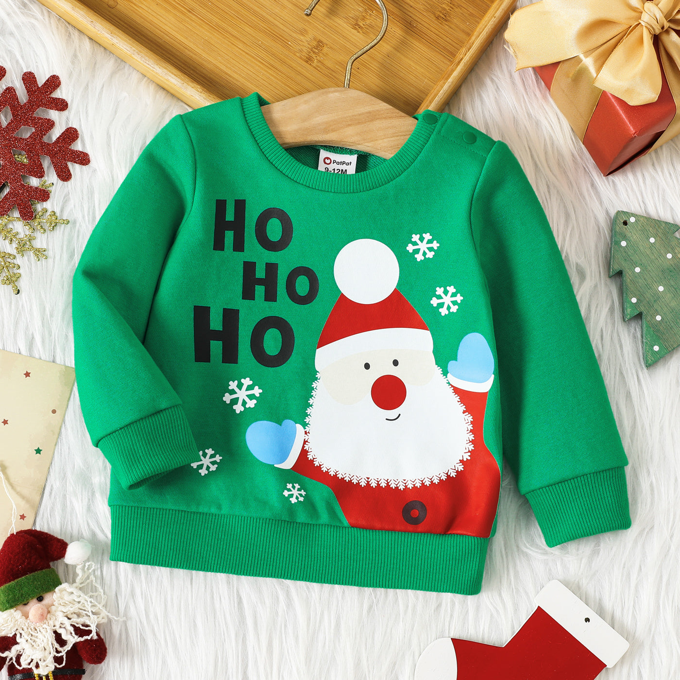 Christmas Baby Boy Santa & Letter Print Green Long-sleeve Pullover Sweatshirt