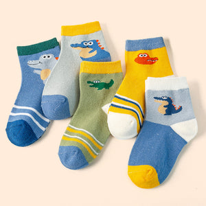 5-pairs Baby  Toddler Cartoon Dinosaur Jacquard Socks