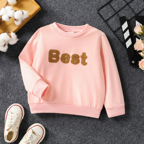 Toddler Girl Letter Embroidered Pullover Sweatshirt