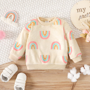 Baby Boy/Girl Allover Rainbow Print Long-sleeve Fuzzy Sweatshirt
