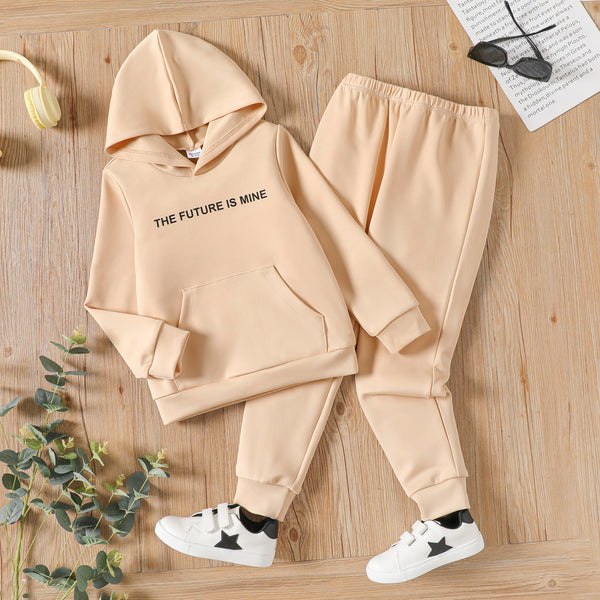 2pcs Kid Girl Letter Print Pocket Design Hoodie Sweatshirt and Elasticized Pants Set
