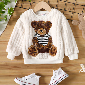 Toddler Girl Playful Bear Embroidered Fleece Sweatshirt