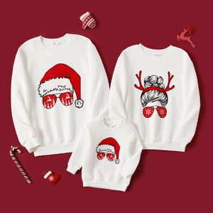 Christmas Graphic Print White Family Matching Long-sleeve Textured Sweatshirts