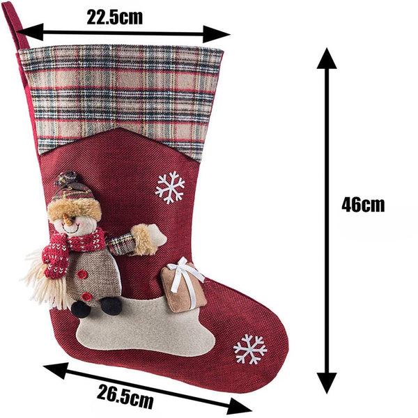 Large Hanging Christmas Stockings Buffalo Plaid Santa Snowman Reindeer Sock Gift Bag Candy Pouch Bag for Fireplace Xmas Tree Decor