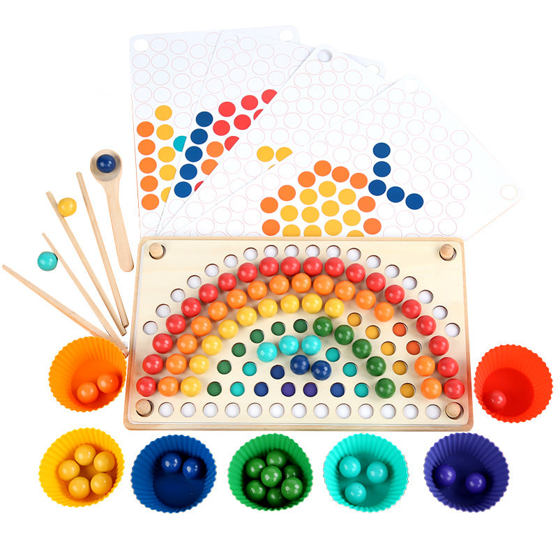 Wooden Peg Board Beads Game Rainbow Clip Bead Puzzle Color Sorting Counting Matching Game Beads Fine Motor Skill Montessori Toys