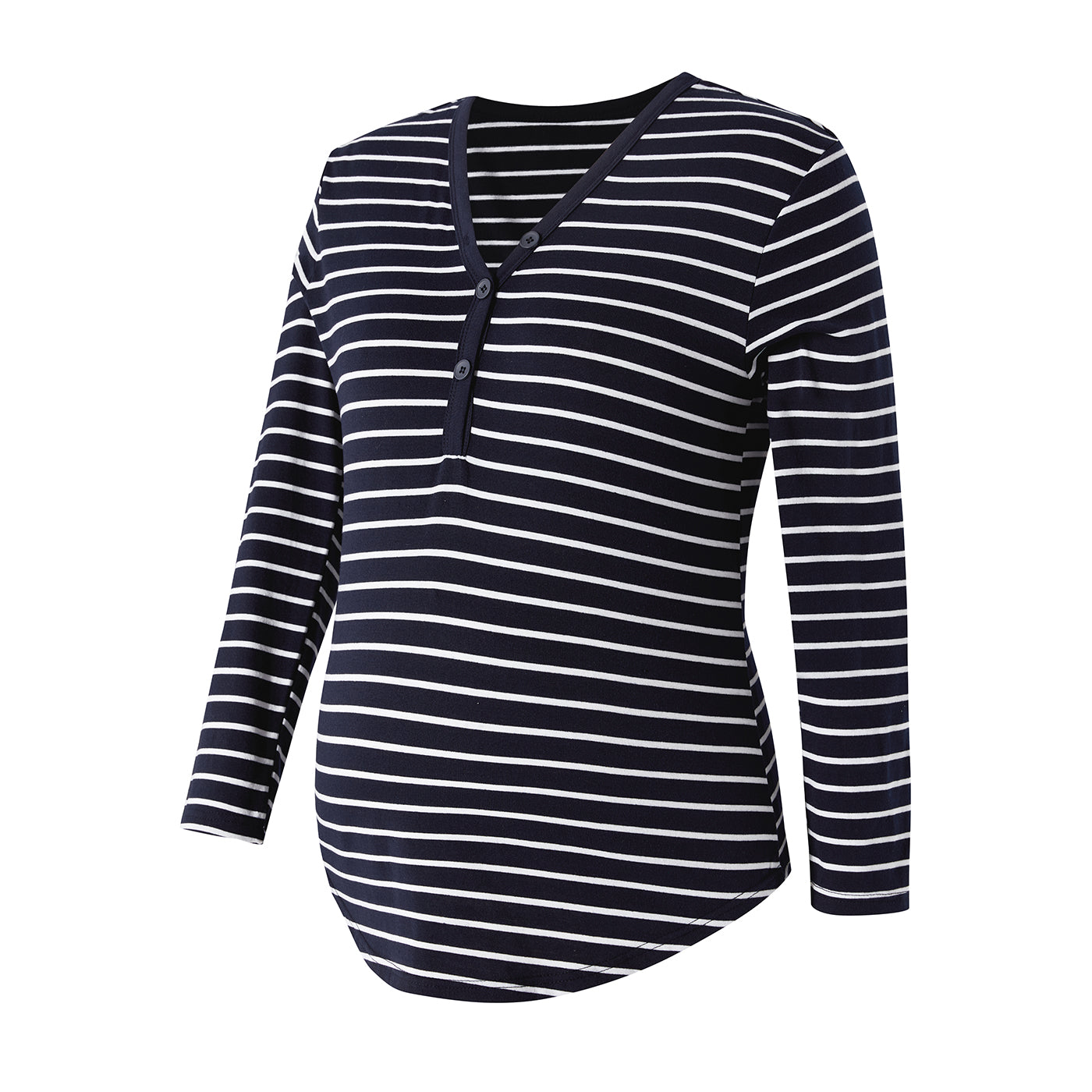 Maternity Stripe Button Long-sleeve Top