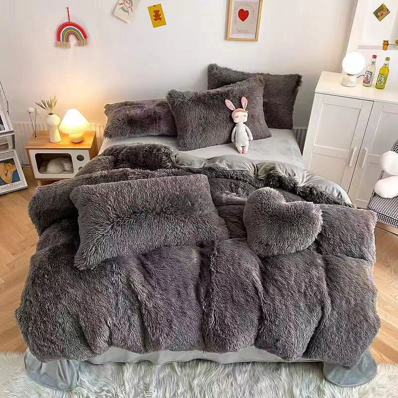 3 Piece Solid Plush Bedding Set 1 Fuzzy Fleece Duvet Cover 2 Pillow Cases