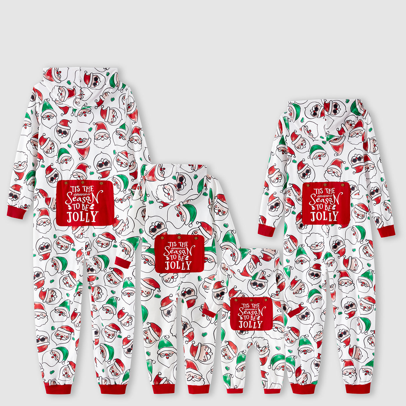 Christmas Family Matching Allover Santa Claus Print Long-sleeve Hooded Zipper Onesies Pajamas Flame Resistant