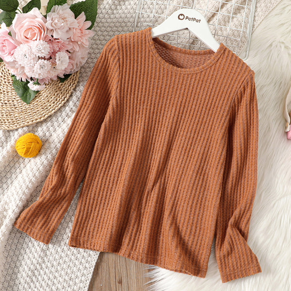 Kid Girl Basic Solid Color Textured Knit Sweater