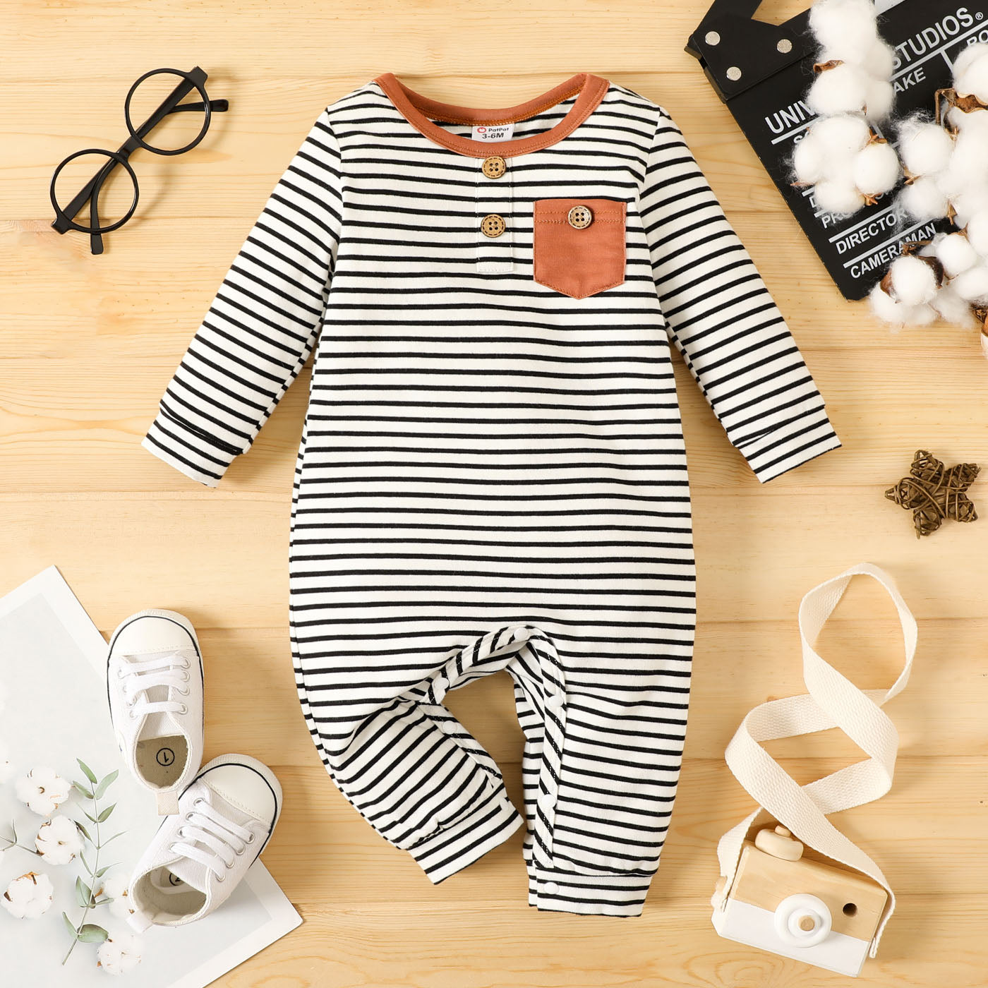 Baby Boy/Girl 95% Cotton Long-sleeve Striped Jumpsuit