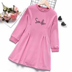 Kid Girl Letter Print Pink Sweatshirt Dress