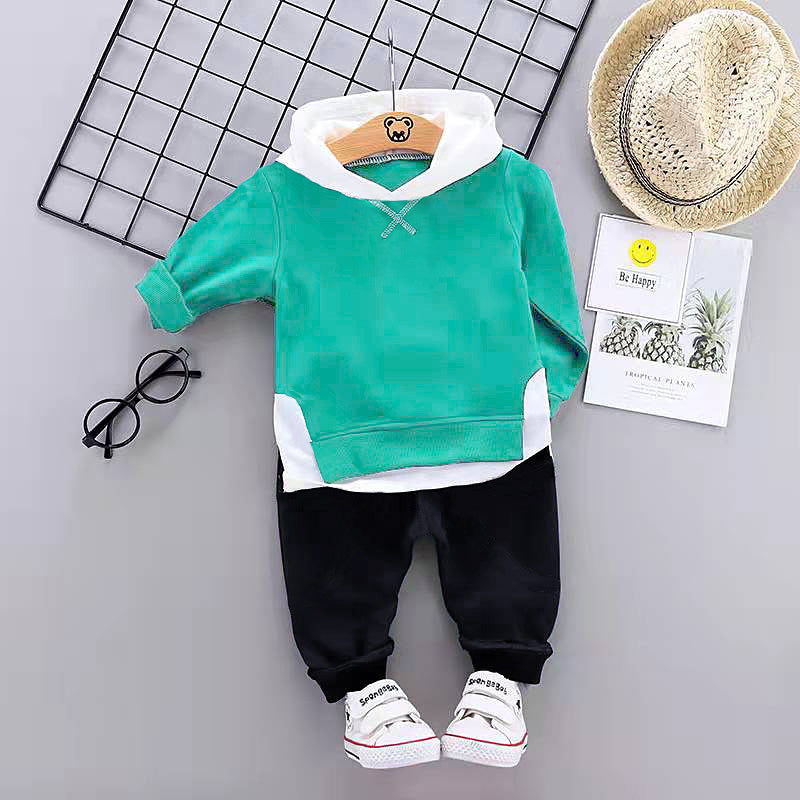 2pcs Toddler Boy Trendy Faux two Colorblock Hoodie Sweatshirt and Pants Set