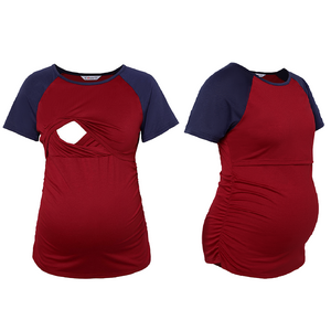 Nursing Two Tone Ruched Side Short-sleeve Top
