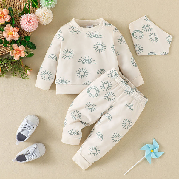 2pcs Baby Girl Allover Sun Print Long-sleeve Sweatshirt & Sweatshirt Set