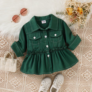 Baby Girl Solid Frill Trim Button Up Jacket