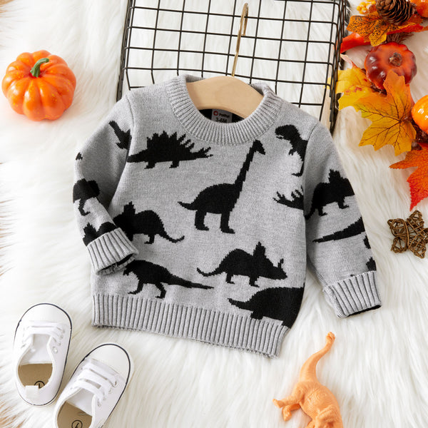 Baby Boy Allover Dinosaur Graphic Knitted Pullover Sweater