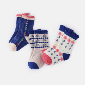 3-pairs Baby / Toddler Colorblock Floral Jacquard Socks Set