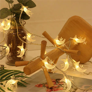10 LED Star Moon String Lights Eid Mubarak Decorative Lights for Indoor Outdoor Decoration Ornaments