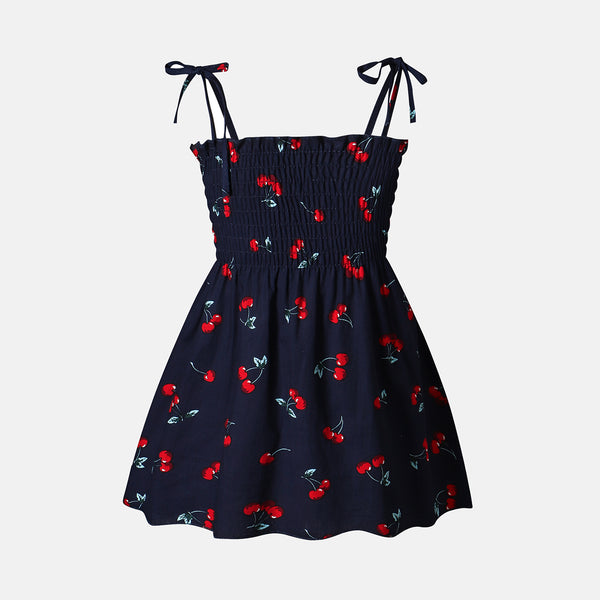 Baby Girl 100% Cotton Allover Cherry Print Shirred Strappy Dress