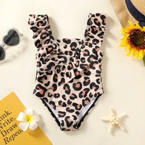 Baby Girl Leopard Print Ruffle Trim One-piece Swimsuit