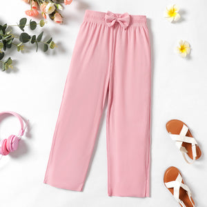 Kid Girl 3D Bowknot Design Solid Color Elasticized Straight Pants