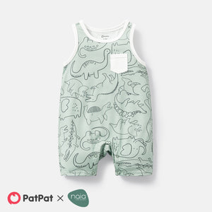 Naia Baby Girl/Boy Dinosaur Print/Stripe Sleeveless Jumpsuits